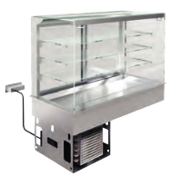 Vitrină frigorifică și ventilată pe blat refrigerat - 3 rafturi, pătrată (Perdea)
