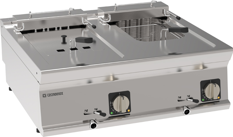 Friteuză electrică cu două cuve 8+8L și elemente de încălzire rabatabile în cuvă