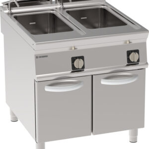 Fierbător de paste pe gaz GN1/1, de sine stătător, cu două cuve 40+40L, pe cabinet închis