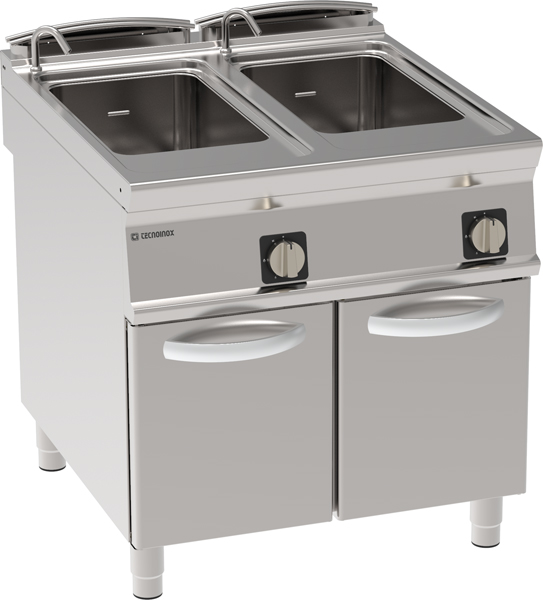 Fierbător de paste pe gaz GN1/1, de sine stătător, cu două cuve 40+40L, pe cabinet închis