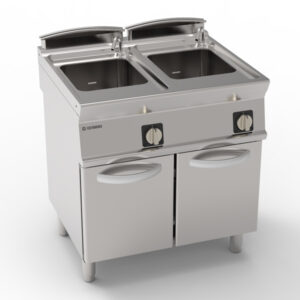 Mașină de gătit paste electrică GN 2/3 de sine stătătoare, cuvă dublă 24+24L pe cabinet închis