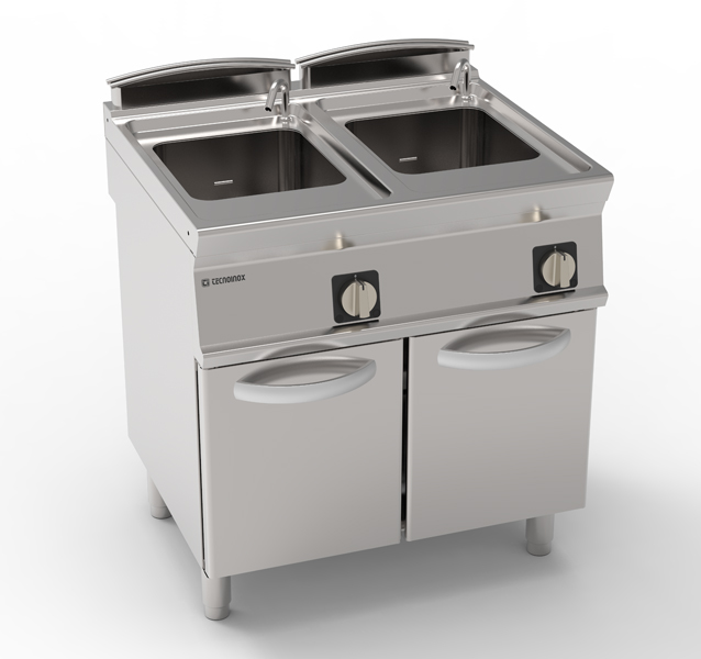 Mașină de gătit paste electrică GN 2/3 de sine stătătoare, cuvă dublă 24+24L pe cabinet închis