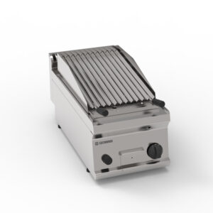 Grătar cu rocă vulcanică pe gaz, de banc, cu grătar din inox în formă de V