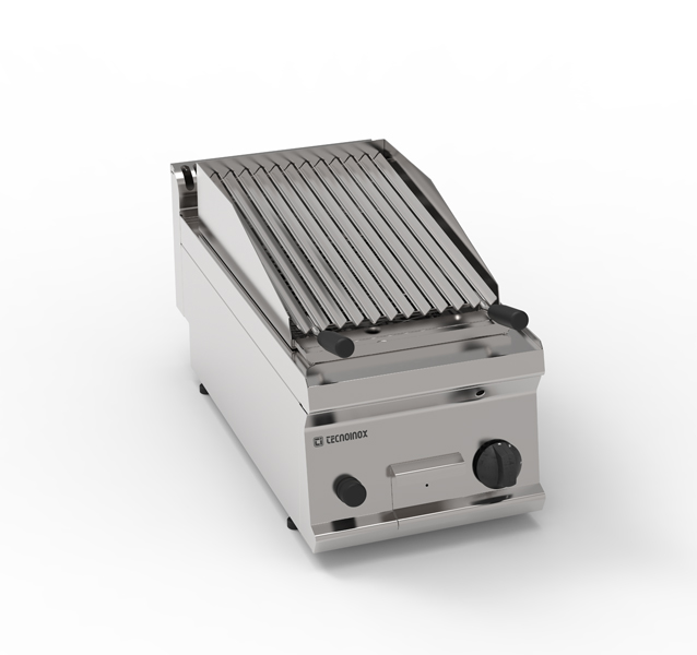 Grătar pe gaz cu rocă vulcanică, varianta top, cu grătar din inox în formă de V