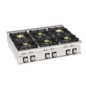 Plită pe gaz High Power cu 6 arzătoare hermetice și grătare din fontă
