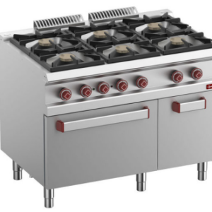 Aragaz pe gaz cu 6 arzătoare, cuptor electric cu convecție GN 1/1 și dulap neutru - SILVER 700