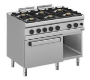 Aragaz pe gaz cu cuptor cu gaz GN 2/1 și dulap GN 1/1 – 6 arzătoare