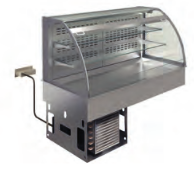 Vitrină refrigerată de perete pe blat refrigerat – 2 rafturi, curbă (Perdea)