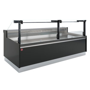 Vitrină frigorifică ventilată cu depozitare, geam vertical 90° deschidere cu pistoane - FULL BLACK