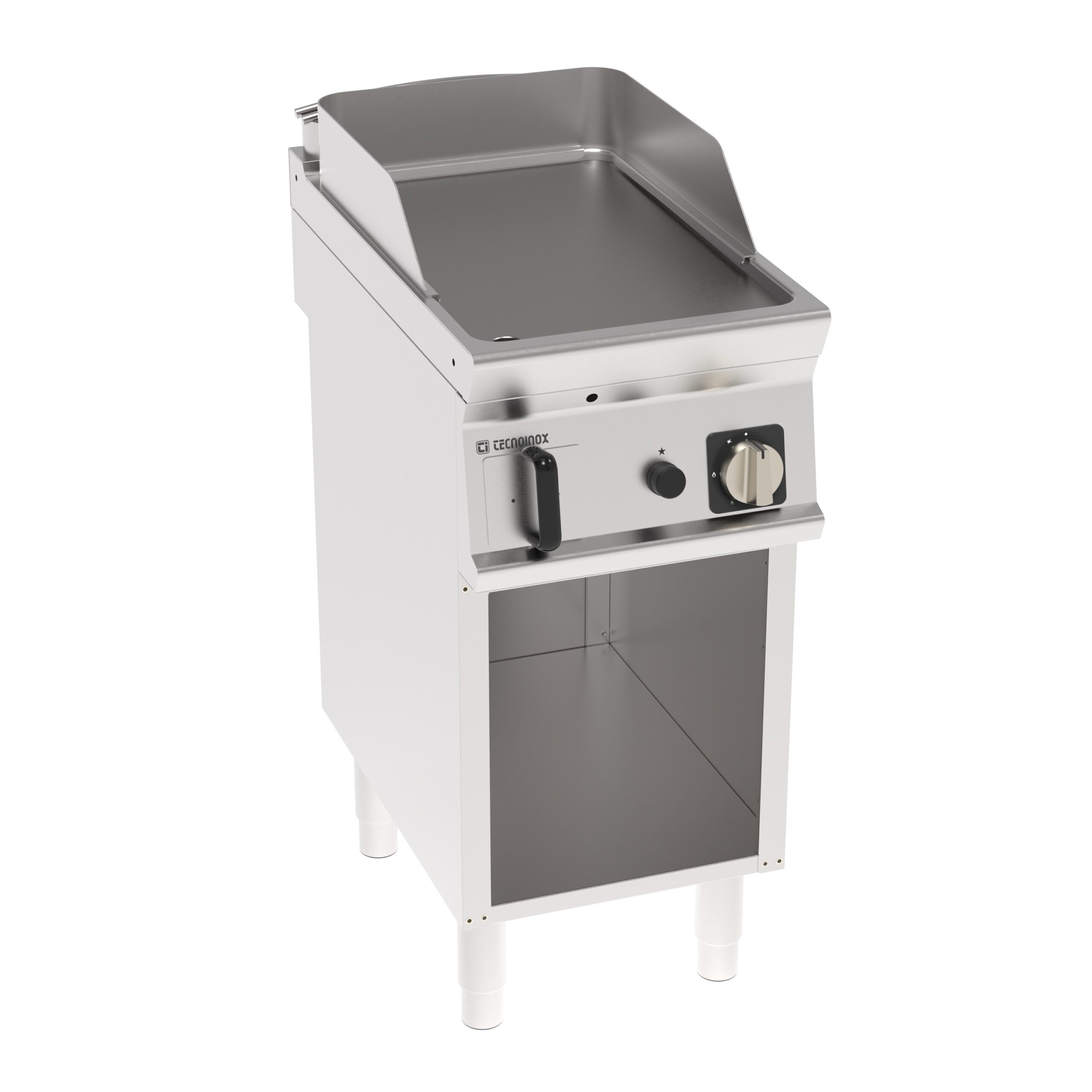 Grill pe gaz independent cu placă netedă pe dulap deschis