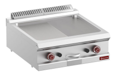 Fry Top pe gaz, 1/2 neted 1/2 striat, placă cromată dur, Mod. 1/1 -Model de banc- – SILVER 700