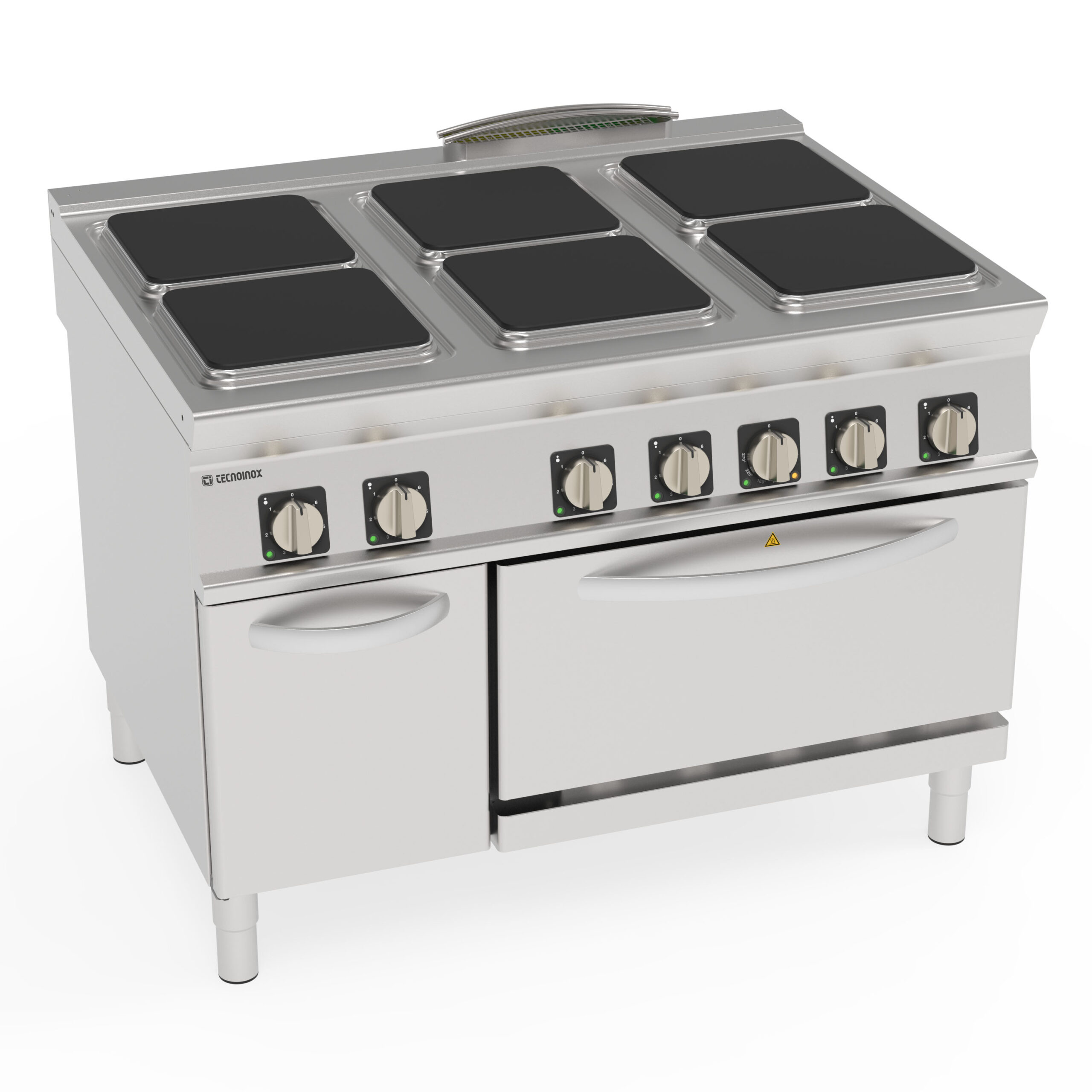 Aragaz electric cu 6 plite pătrate hermetice (30x30 cm) pe cuptor electric cu convecție GN1/1 cu 1 grilaj