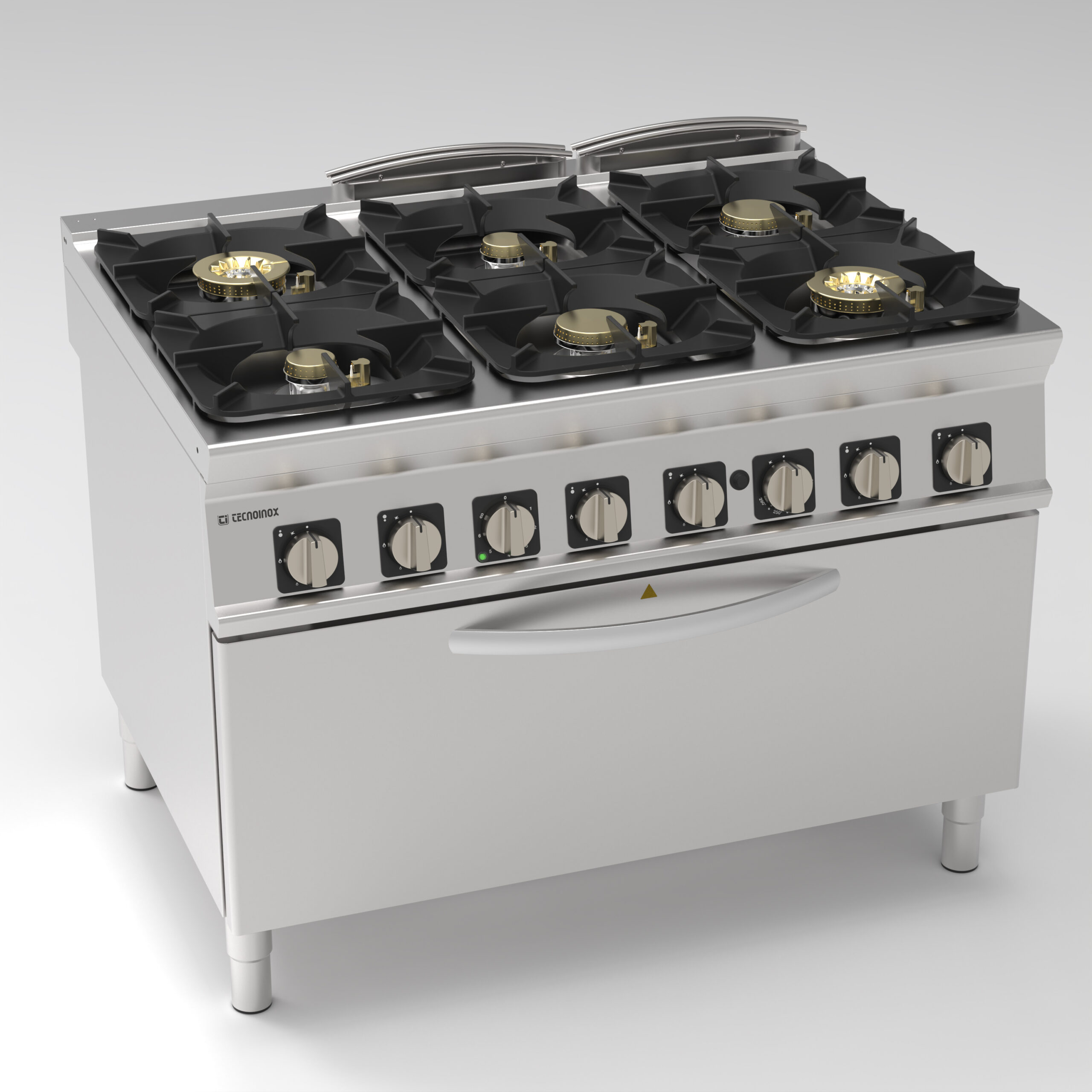 Aragaz pe gaz cu 6 arzătoare ermetice super și grătare din fontă pe cuptor static pe gaz de mari dimensiuni și grill electric cu 1 grătar
