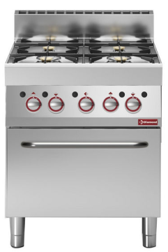 Aragaz pe gaz cu 4 arzătoare și cuptor electric cu convecție GN 1/1 - SILVER 650