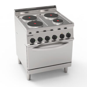 Plită electrică cu 3+1 plite rotunde ermetice pe cuptor electric static GN2/1 cu 1 grătar