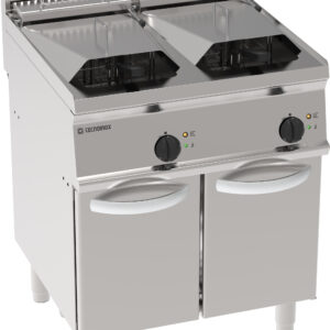 Friteuză electrică cu două cuve de 14+14L, cu elemente de încălzire rabatabile în cuvă pe dulap închis