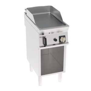 Grătar pe gaz de sine stătător cu placă netedă, cromată periat, pe dulap deschis