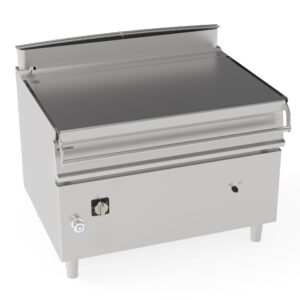 Tigaie basculantă electrică de sine stătătoare 120L cu cuvă din oțel inoxidabil AISI 304 pe cabinet închis - mecanism de ridicare motorizat