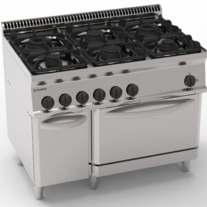 Aragaz pe gaz cu 6 arzătoare pe cuptor electric cu convecție cu 1 grătar și 1 tavă