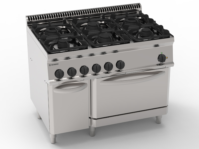 Aragaz pe gaz cu 6 arzătoare pe cuptor electric cu convecție cu 1 grătar și 1 tavă
