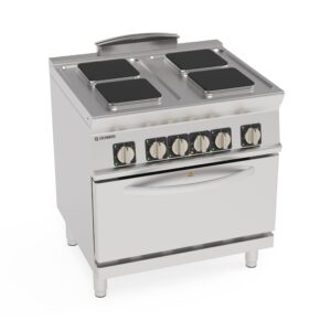 Aragaz electric cu 4 plite pătrate ermetice și cuptor electric static GN2/1