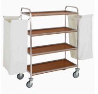 Cărucior din inox pentru lenjerie - 4 niveluri - Stejar închis
