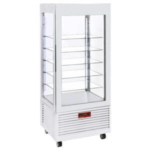 Vitrină 4 fețe temperatură pozitivă, 5 rafturi din sticlă, ventilată, 480 Lit, ALB