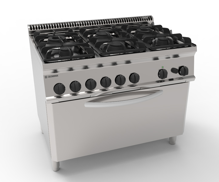 Aragaz pe gaz cu 6 arzătoare pe cuptor static pe gaz de dimensiune completă și grill electric