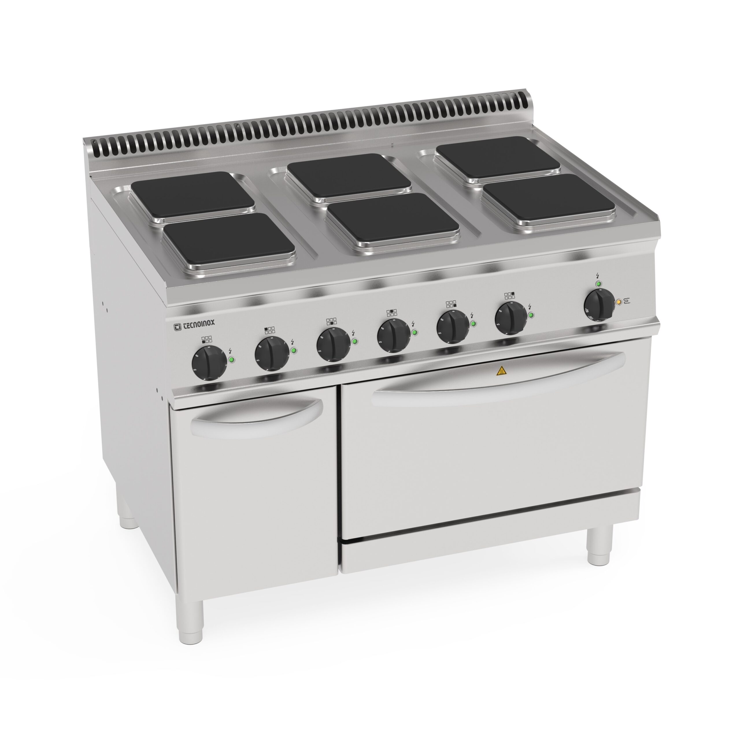Aragaz electric cu 6 plite pătrate hermetice (22x22 cm) pe cuptor electric cu convecție GN1/1 cu 1 grilaj
