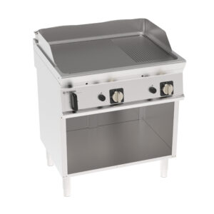 Grill pe gaz independent cu placă 1/3 striată pe dulap deschis