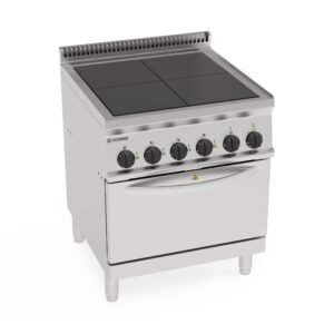 Aragaz electric cu 4 plite pătrate coplanare pe cuptor electric static GN2/1 cu 1 grilaj (plită 30x30 cm)