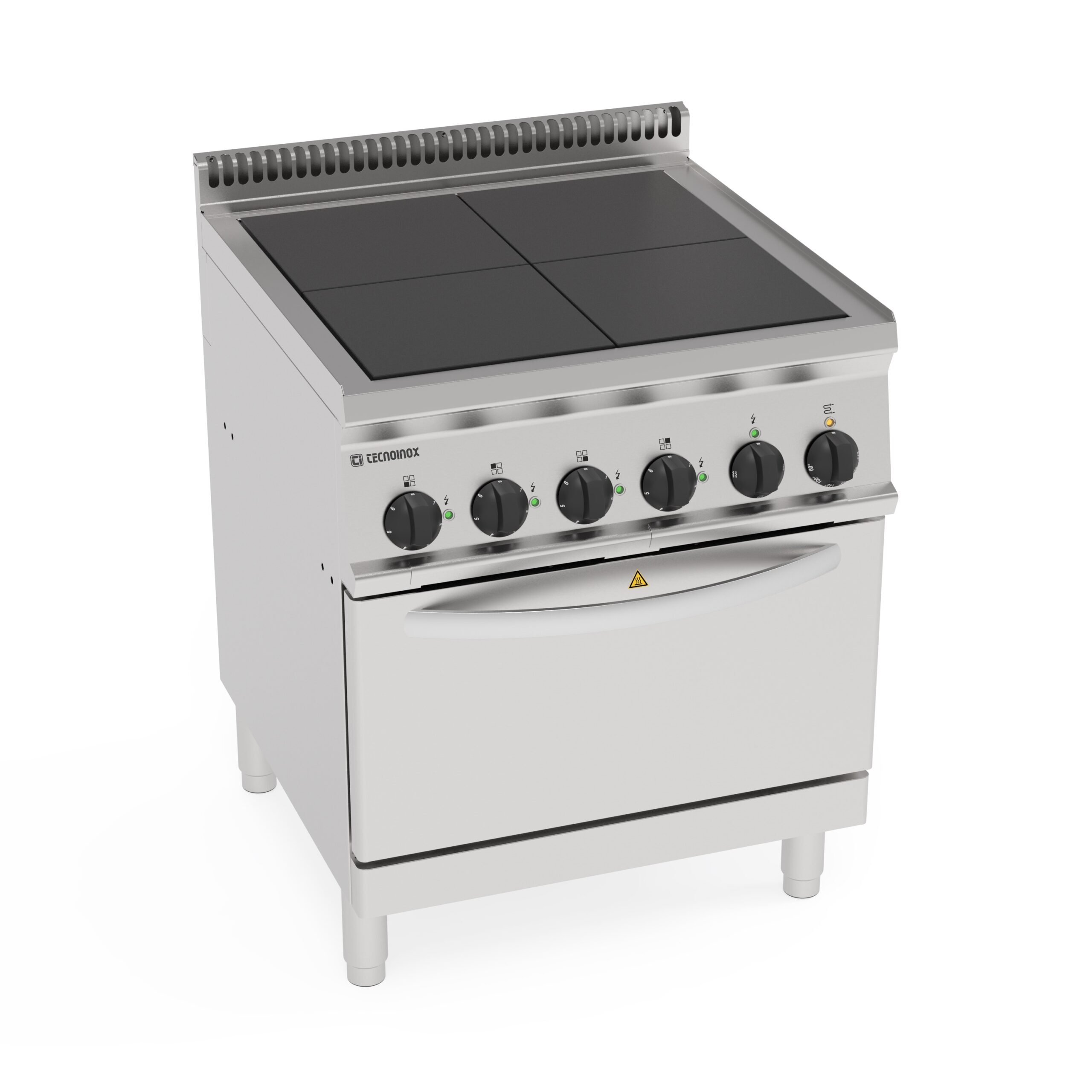 Aragaz electric cu 4 plite pătrate coplanare pe cuptor electric static GN2/1 cu 1 grilaj (plită 30x30 cm)