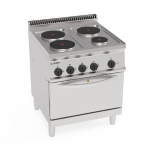 Aragaz electric cu 4 plite rotunde ermetice (diam 22 cm) pe cuptor electric cu convecție GN1/1 și 1 grătar