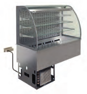 Vitrină frigorifică de perete pe cuvă refrigerată – 3 rafturi, curbată (Perdea)