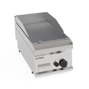 Fry-top pe gaz cu placă striată, cromată periată