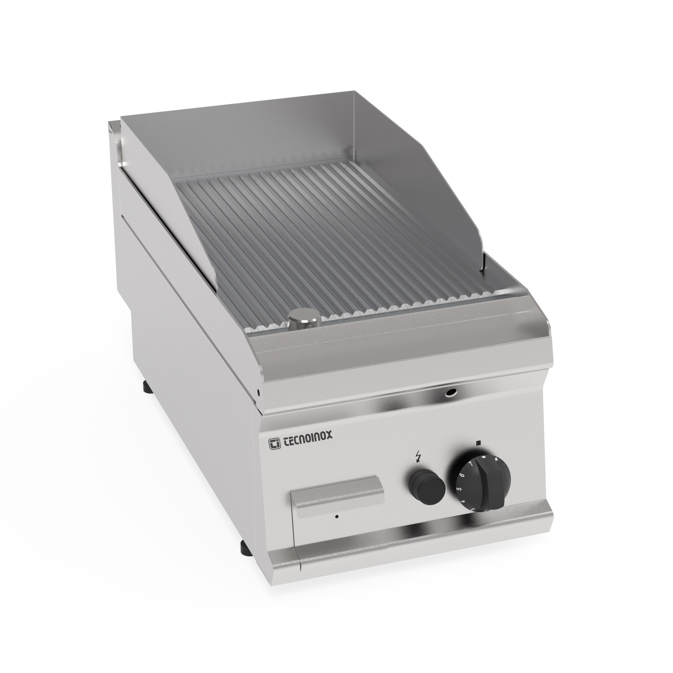 Fry-top pe gaz cu placă striată, cromată periată