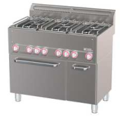 Mașină de gătit pe gaz pe cuptor electric cu convecție GN 1/1 - 6 Arzătoare (990 mm)