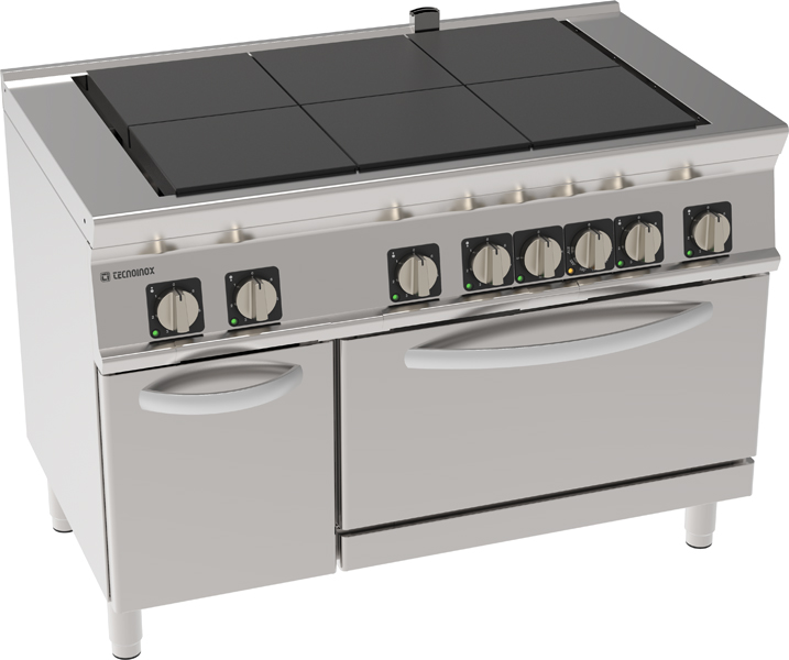 Aragaz electric cu 6 plite pătrate coplanare rabatabile și cuptor electric static GN2/1
