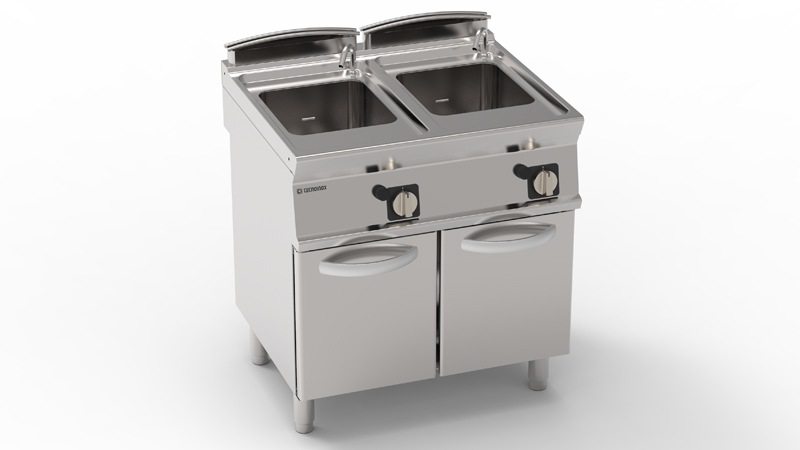 Mașină de gătit paste pe gaz GN 2/3 de sine stătătoare, cuvă dublă 24+24L pe cabinet închis