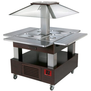 Bufet insulă cald / bain marie 4xGN1/1 - Capac motorizat - Wenge