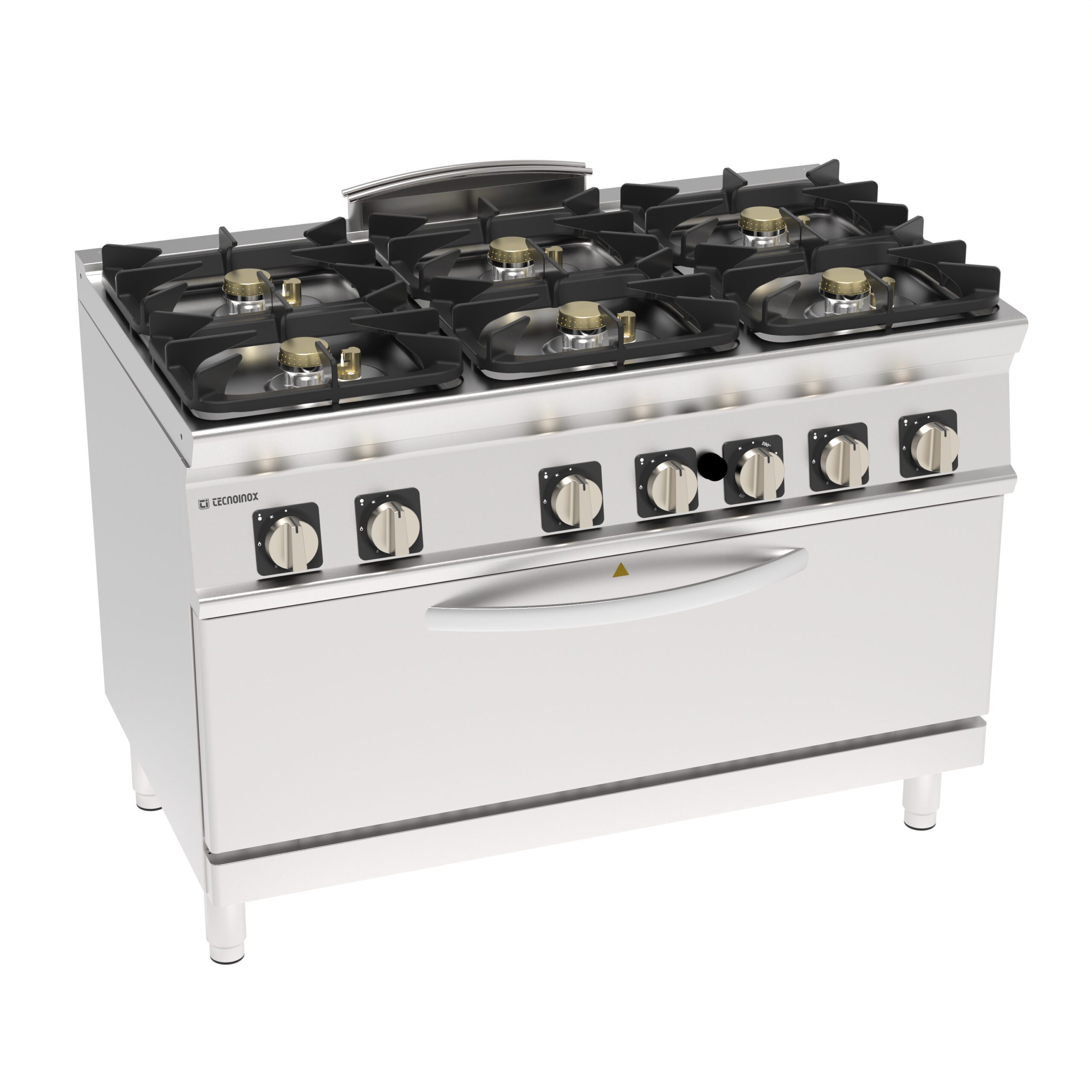 Plită de gătit pe gaz cu 6 arzătoare ermetice Super, grătare din fontă pe cuptor static pe gaz de dimensiune completă cu 1 grătar