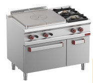 Aragaz pe gaz, 2 arzătoare, plită solidă, cuptor pe gaz GN 2/1 pe dulap - SILVER 700