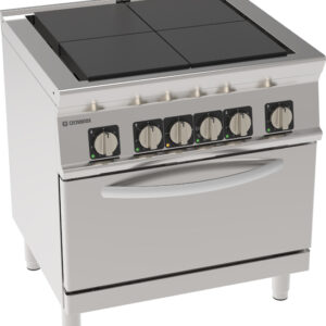 Aragaz electric cu 4 plite pătrate coplanare rabatabile și cuptor electric static GN2/1