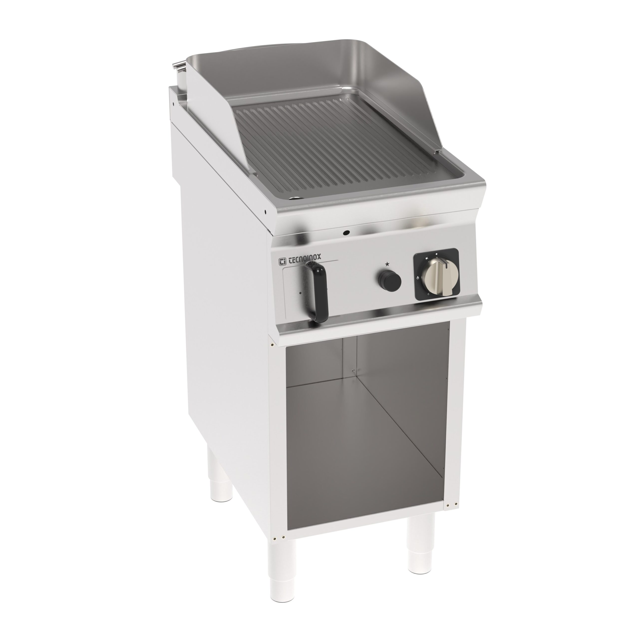 Grill pe gaz independent cu placă striată pe dulap deschis