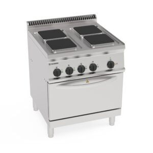 Aragaz electric cu 4 plite pătrate ermetice (22x22 cm) pe cuptor electric cu convecție GN1/1 cu 1 grătar