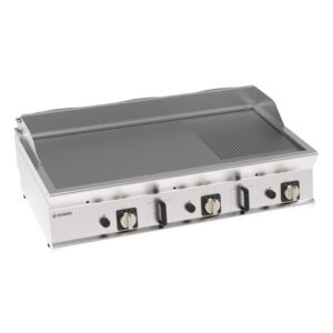 Grill pe gaz cu placă periată, cromată, 1/3 striată (varianta de masă)