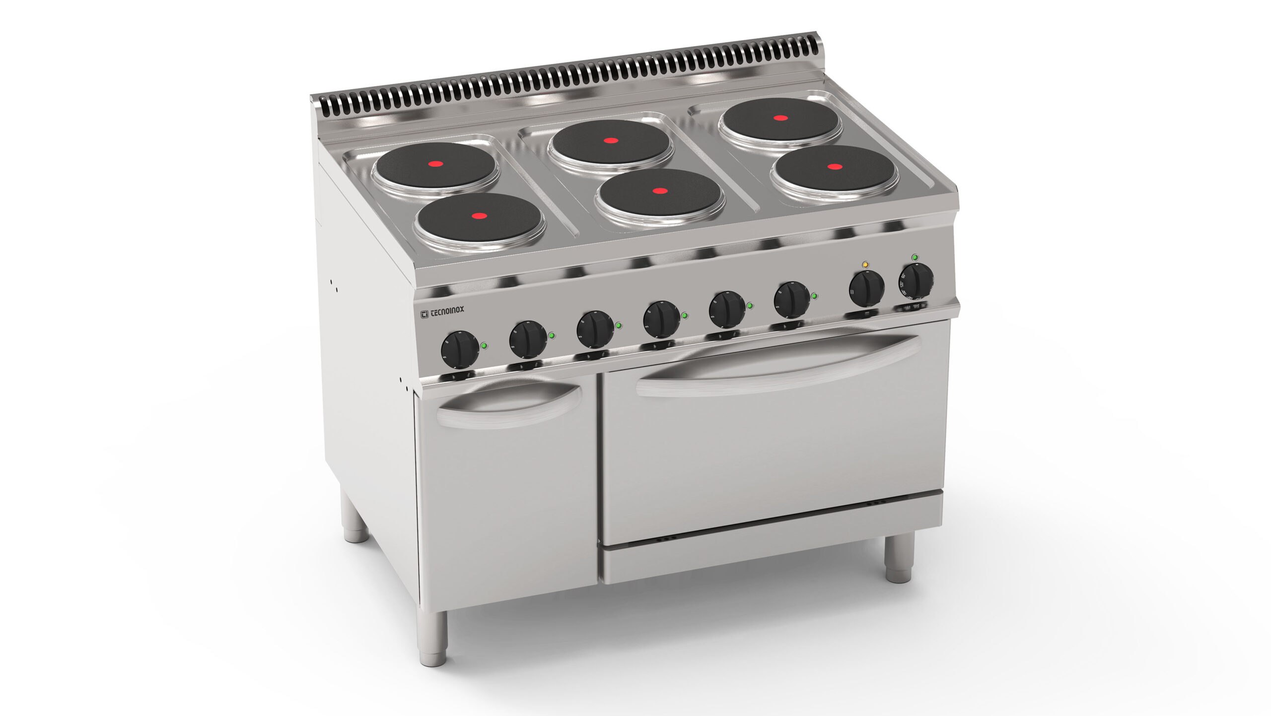Aragaz electric cu 6 plite rotunde hermetice pe cuptor electric static GN2/1 cu 1 grilaj (diam 22 cm)