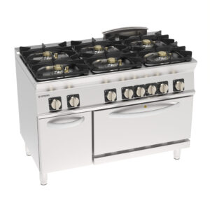 Plită de gătit pe gaz Super cu 6 arzătoare hermetice pe cuptor electric static GN2/1