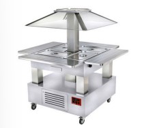 Bufet Insulă Salad Bar Refrigerat 4xGN 1/1 cu Piston Motorizat - Alb