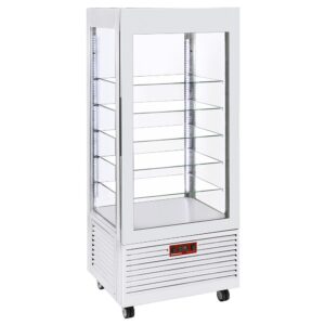 Vitrină 4 laturi T° pozitivă, 5 rafturi din sticlă, ventilată, 480 Lit, ALB